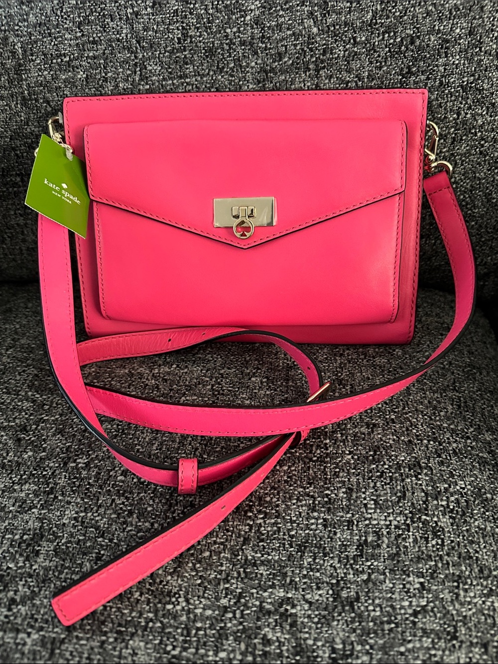 kate spade Vibrant Hot Pink Leather Crossbody with Front Pocket